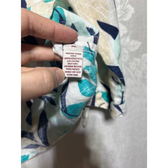 JM Collection 100% Linen Shirt 16 White Blue Floral Tropical Button Up Boxy Tie - Picture 7 of 9